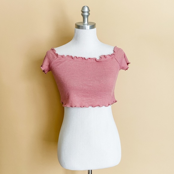Ribbed Lettuce Crop Top - Dusty Pink - Picture 2 of 11